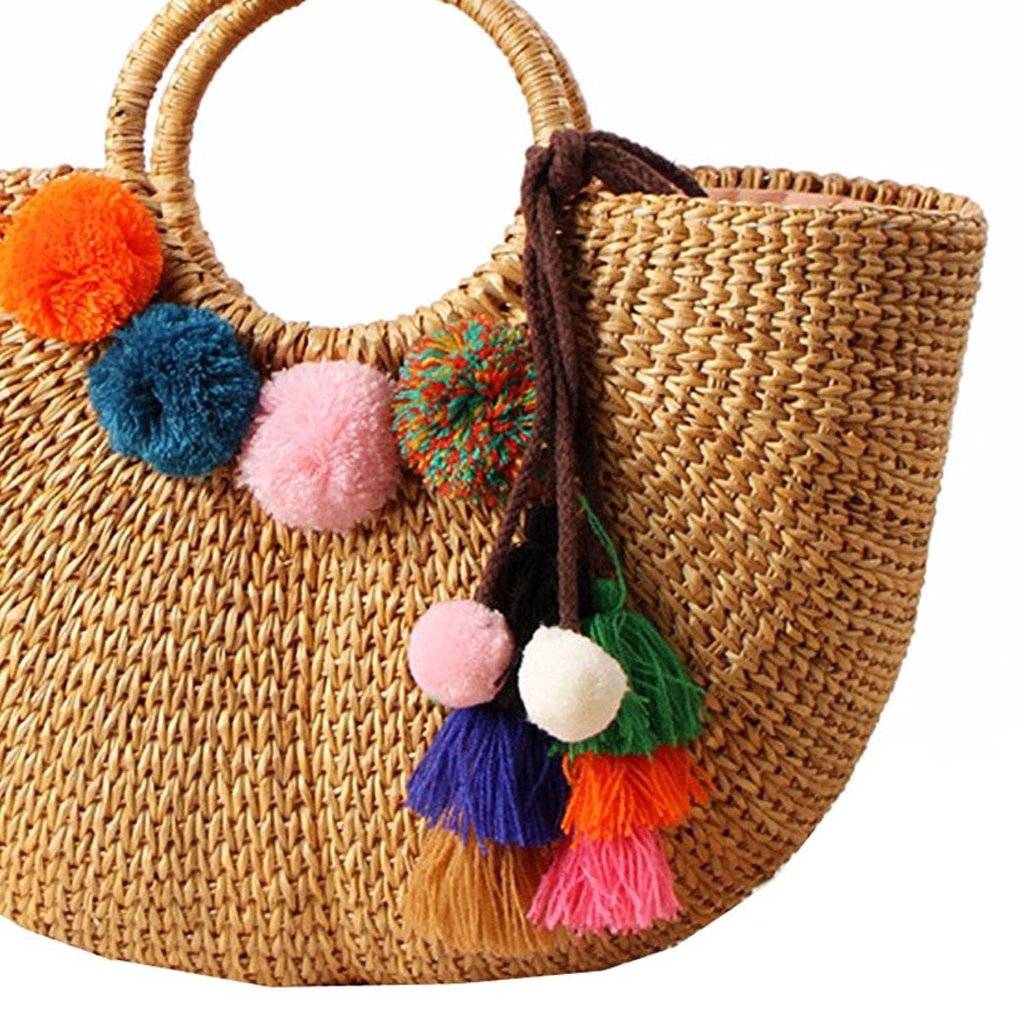 Vintage Beach Tote pompons