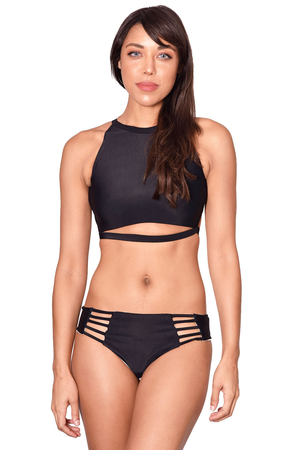 BLACK Cropped Bikini Top by Maya Swimwear FRONT