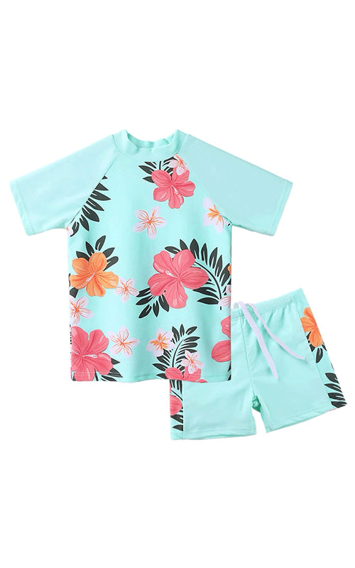 MAYA UNLIMITED Girls Flower Short Sleeve Swimwear Set